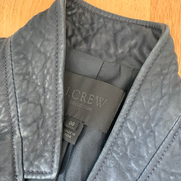 J Crew Standing Collar Leather jacket 00 navy blue - Picture 2 of 8